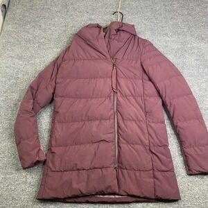 Lululemon Jacket Womens 6 Maroon Down Puffer Hooded Asymmetrical Zip Long Coat
